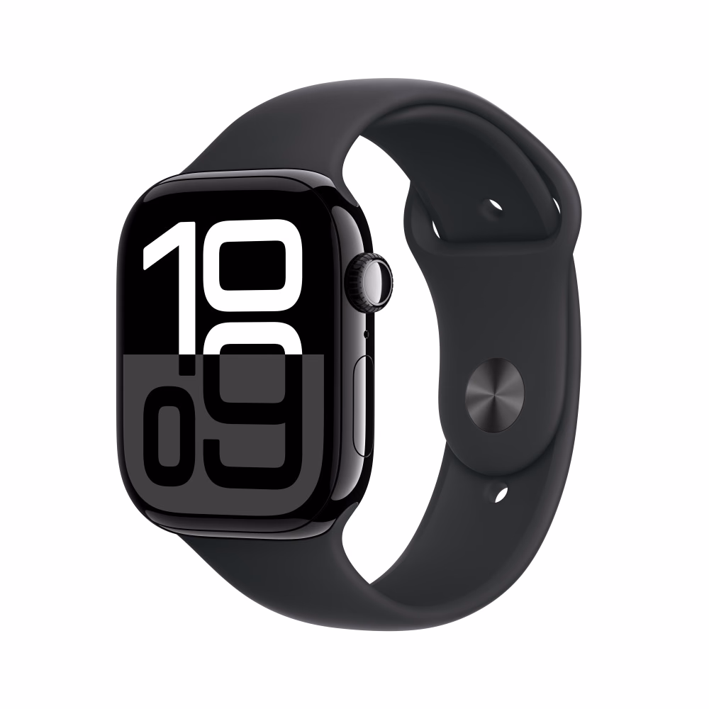 Apple Watch Series 10 GPS 46mm Jet Black Aluminium with Black Sport Band M/L