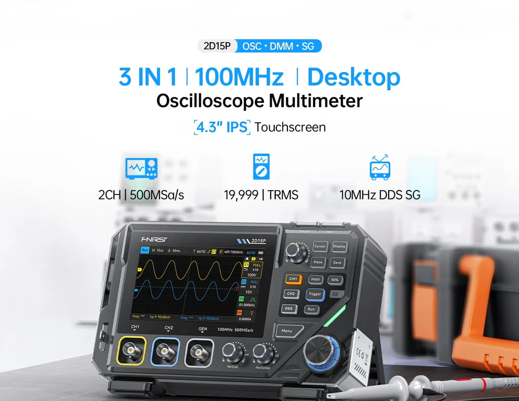 FNIRSI 2D15P 3-in-1 Benchtop 2CH 100 MHz Phosphor Oscilloscope Multimeter