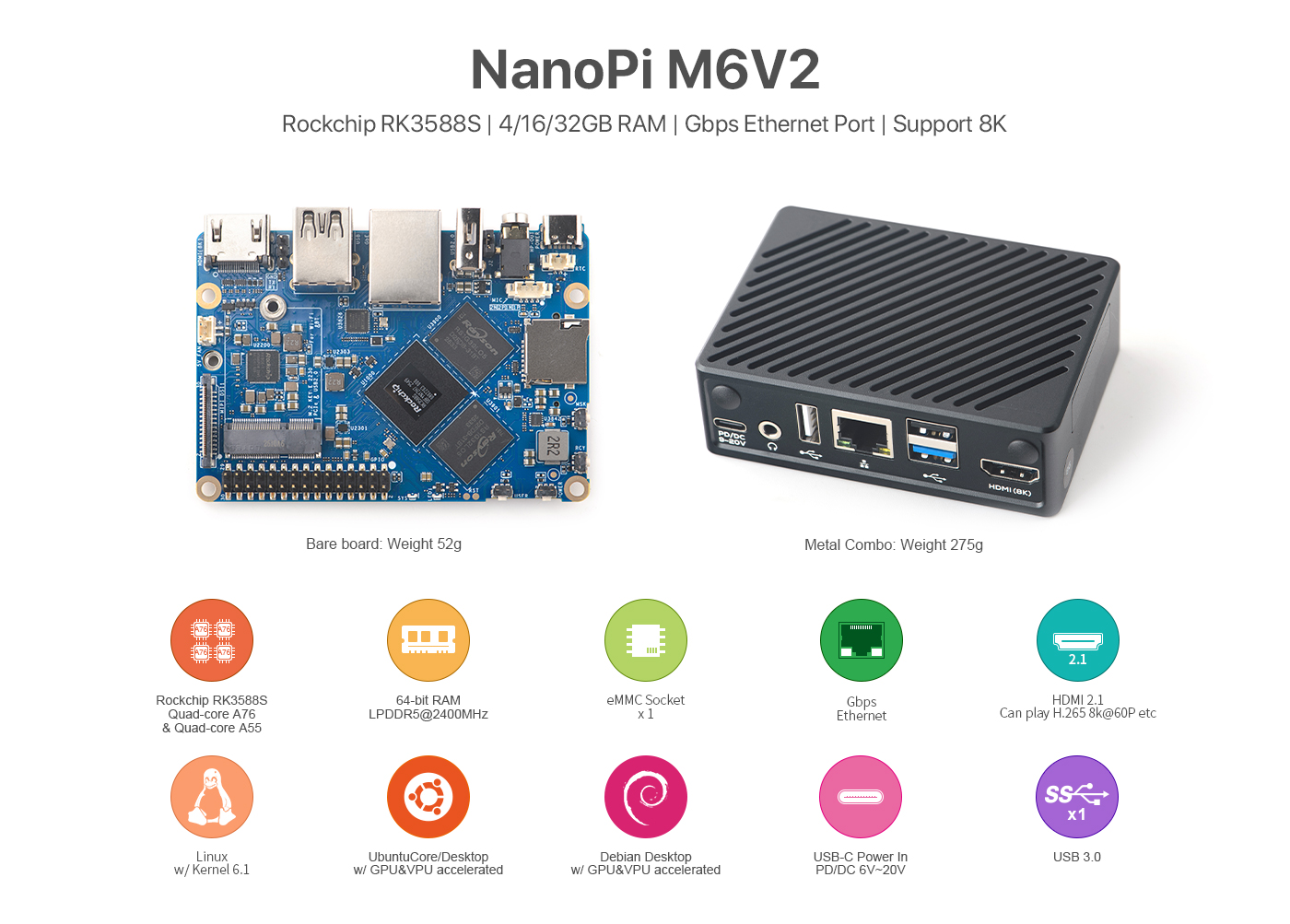 FriendlyELEC NanoPi M6 4GB (RK3588S, 6 TOPS)